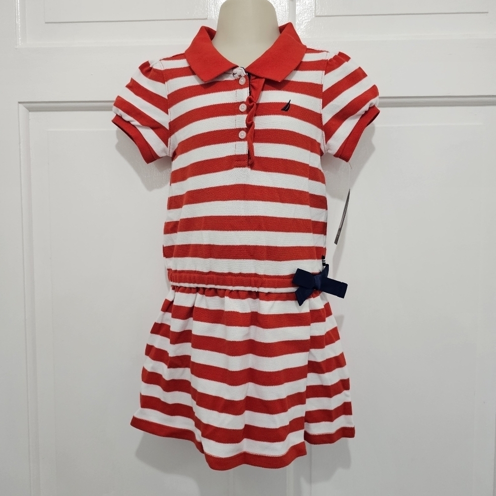Nautica Girls Red & White Stripe Polo Dress Size 3T NWT - Picture 3 of 14
